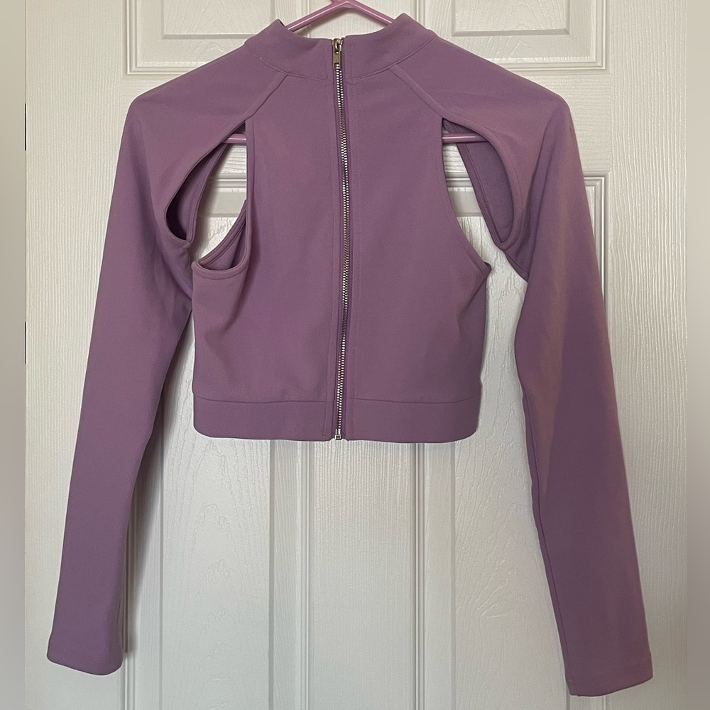 Lavender lilac purple long sleeve top with cut outs and back zipper - Picture 3 of 5